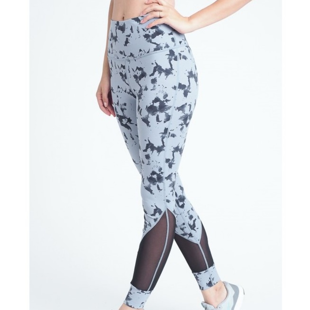 BLUE CAMO PRINT MESH PANEL HIGH WAIST LEGGINGS